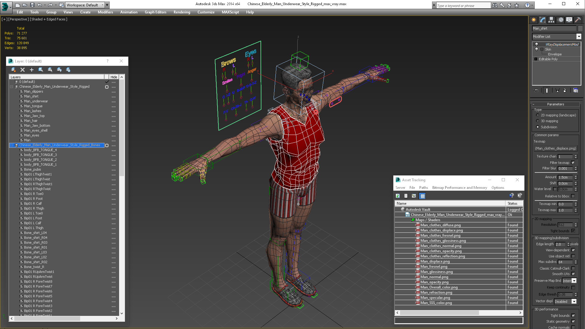 3D Chinese Elderly Man Underwear Style Rigged for Maya