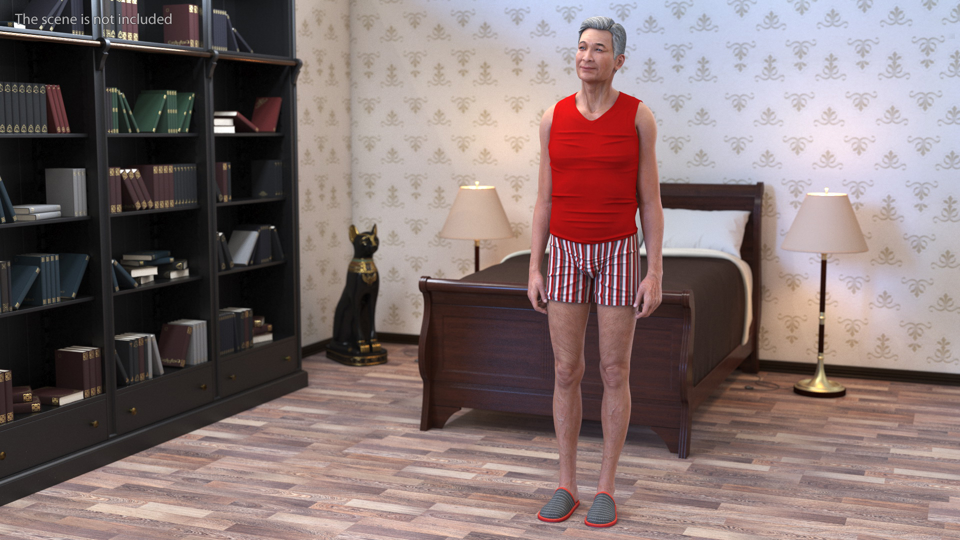 3D Chinese Elderly Man Underwear Style Rigged for Maya