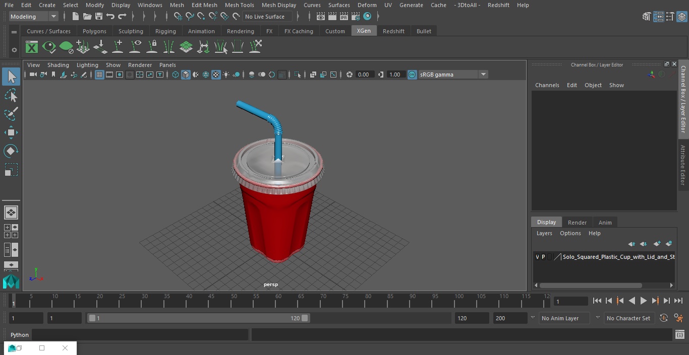 Solo Squared Plastic Cup with Lid and Straw Red 3D