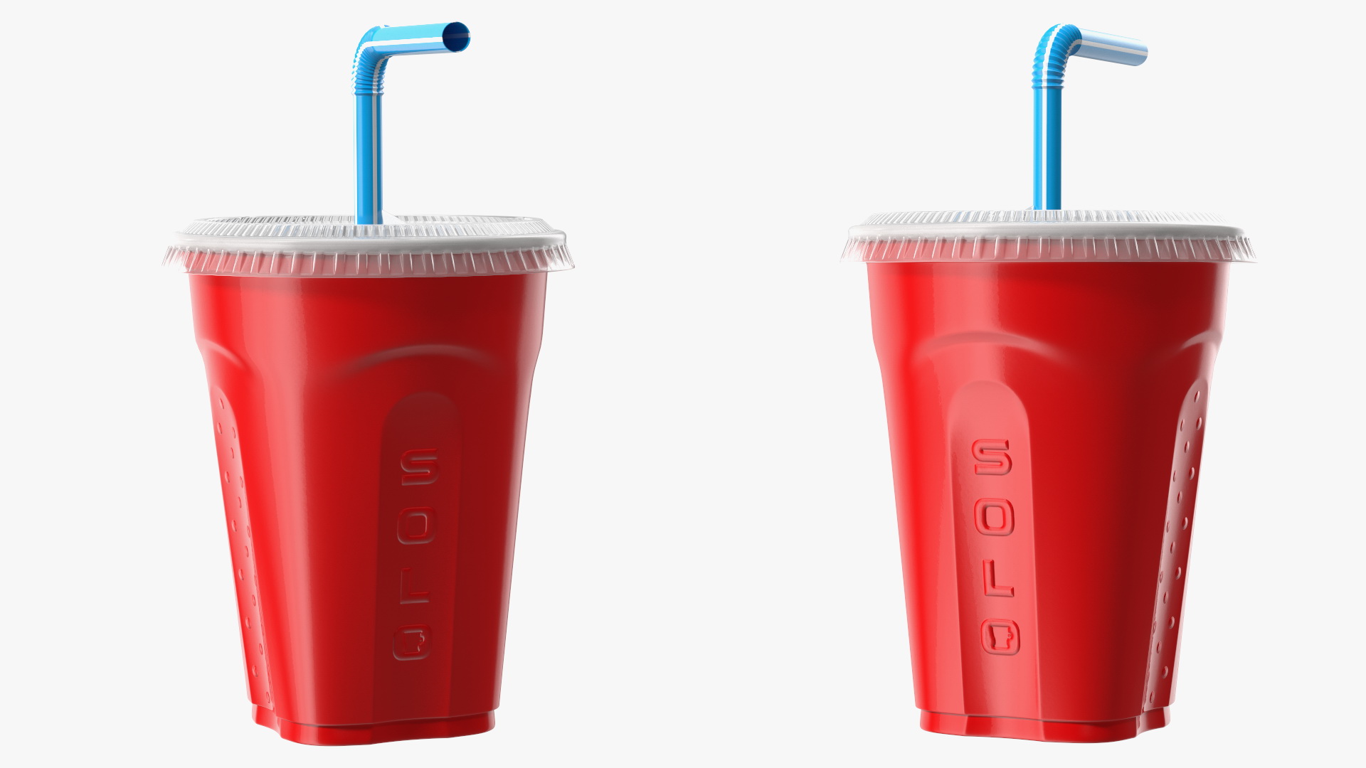 Solo Squared Plastic Cup with Lid and Straw Red 3D