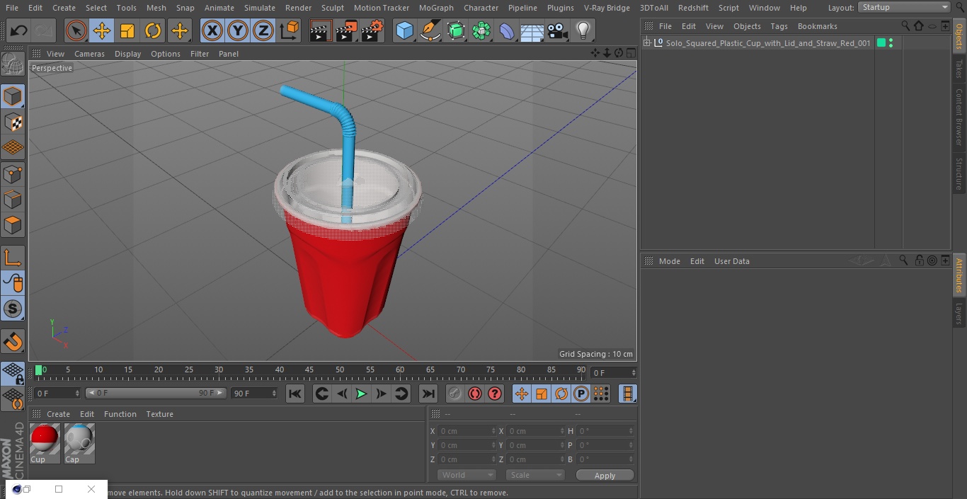 Solo Squared Plastic Cup with Lid and Straw Red 3D