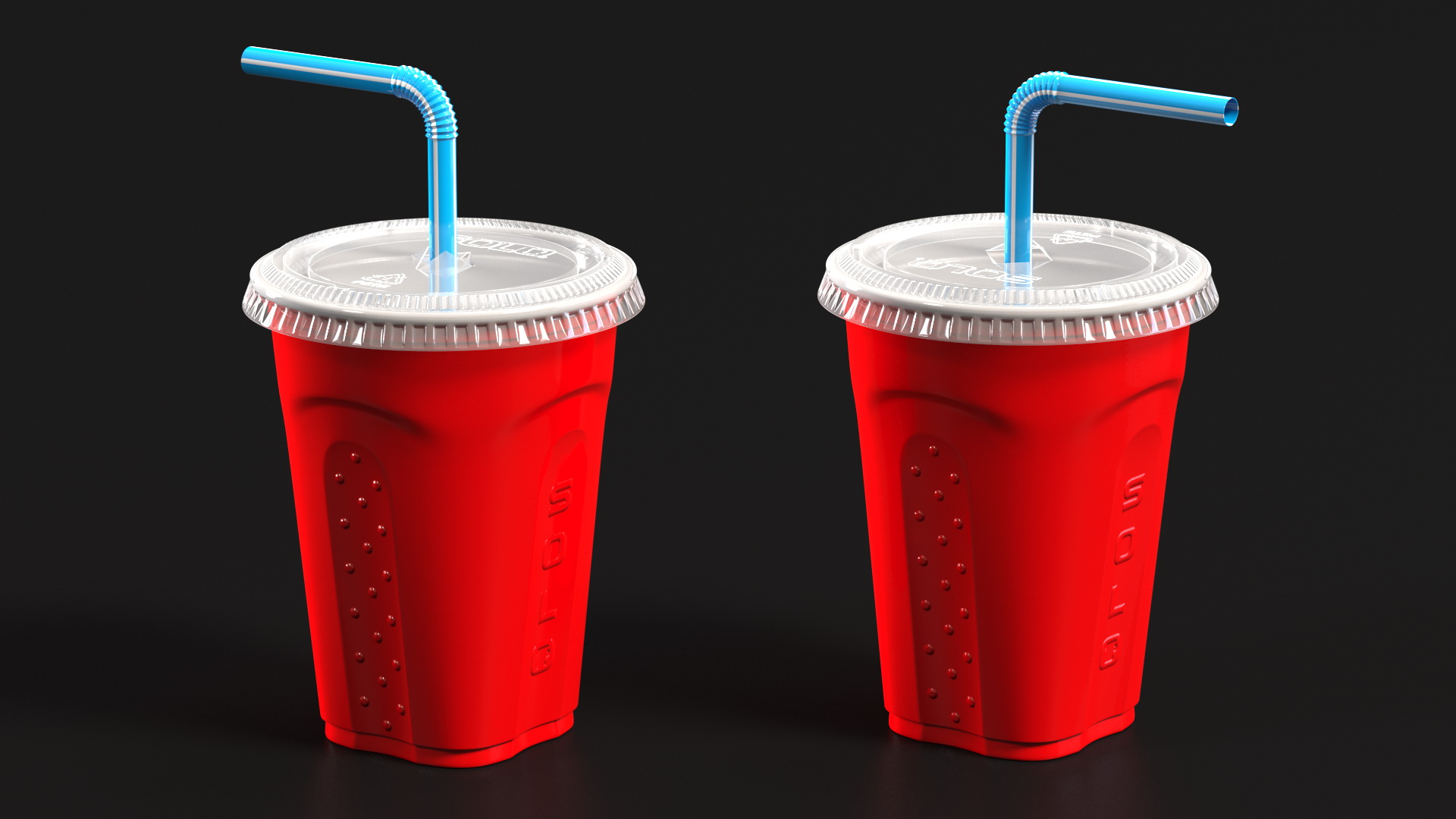 Solo Squared Plastic Cup with Lid and Straw Red 3D