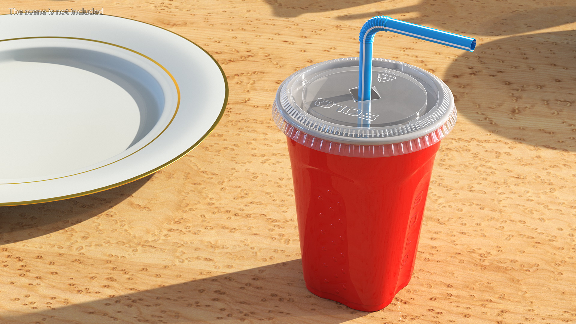 Solo Squared Plastic Cup with Lid and Straw Red 3D