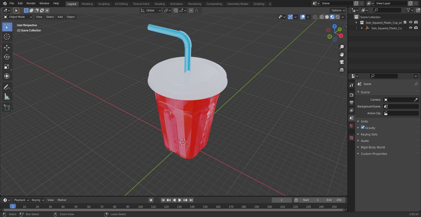 Solo Squared Plastic Cup with Lid and Straw Red 3D