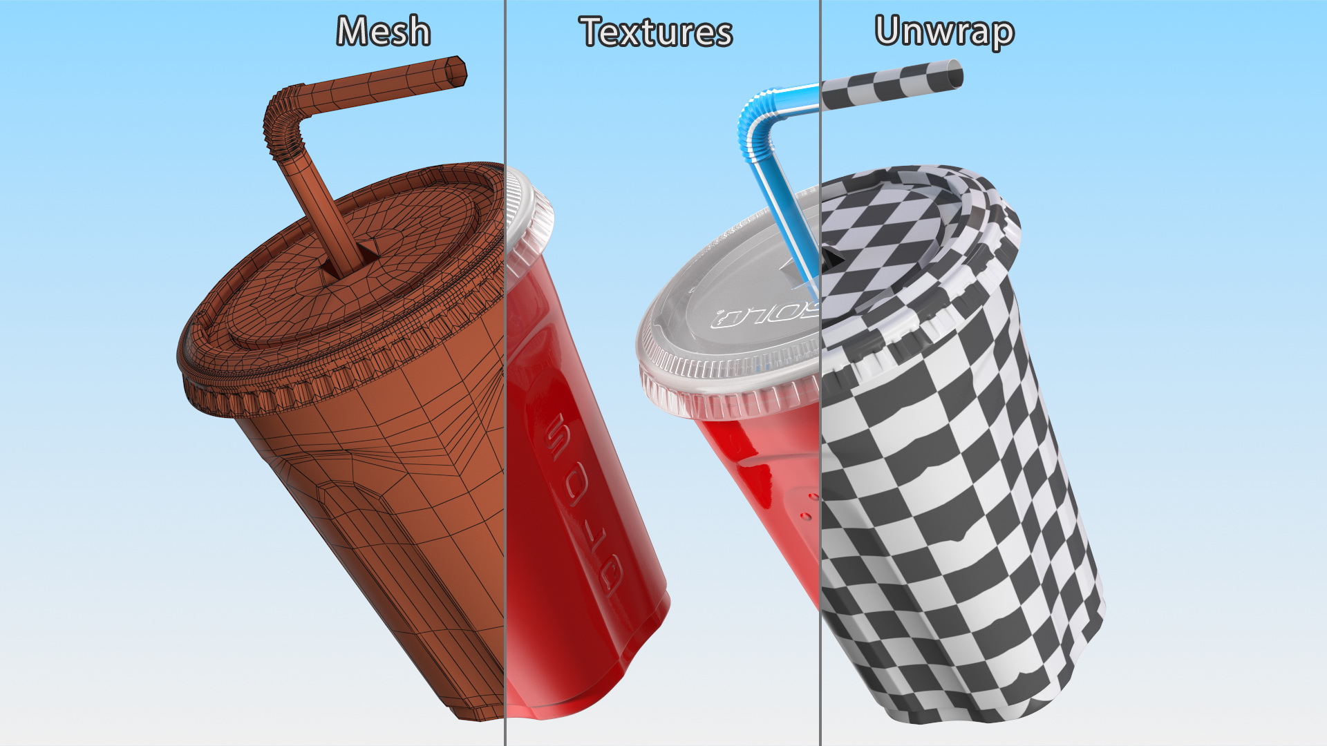 Solo Squared Plastic Cup with Lid and Straw Red 3D