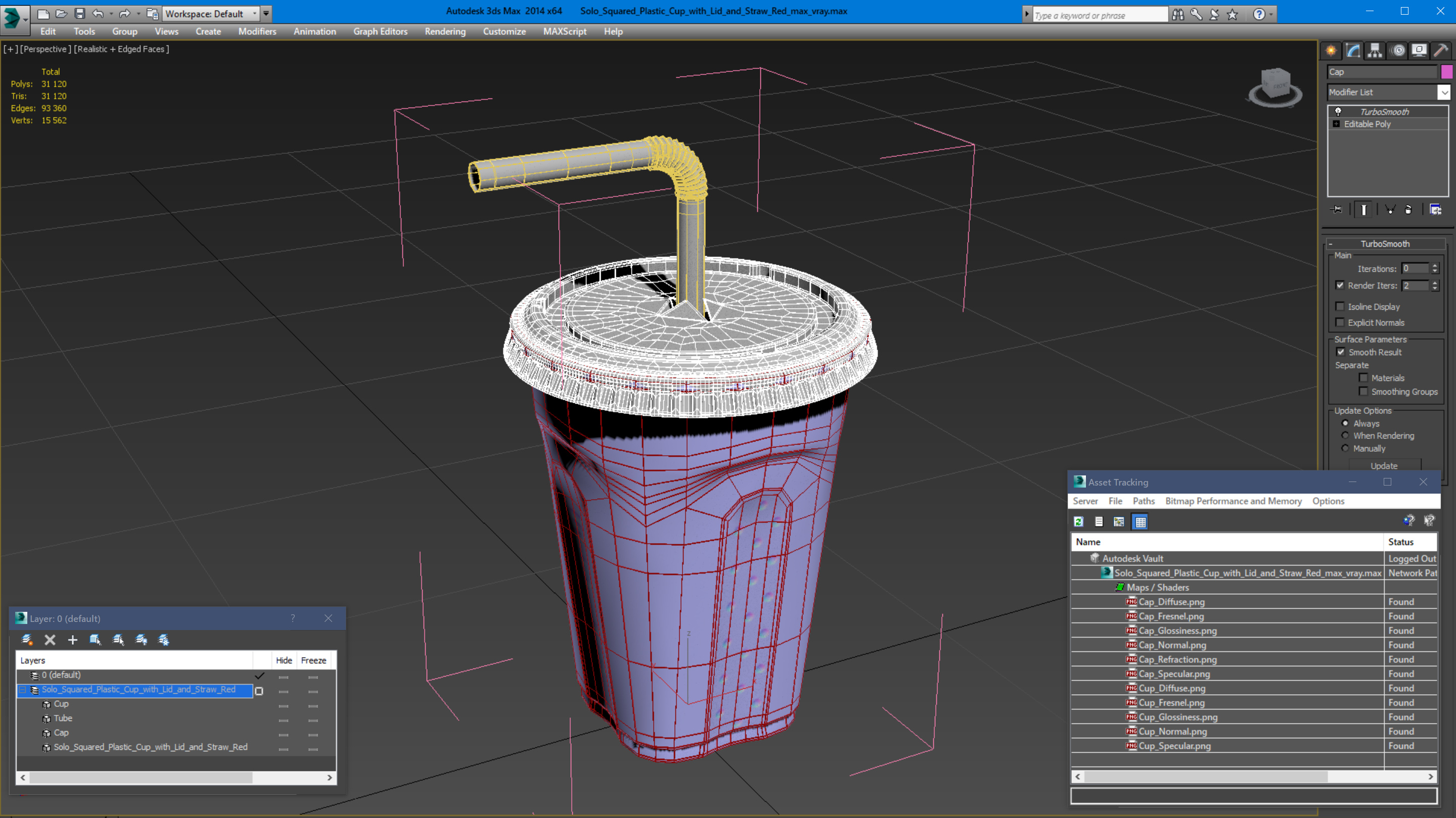 Solo Squared Plastic Cup with Lid and Straw Red 3D
