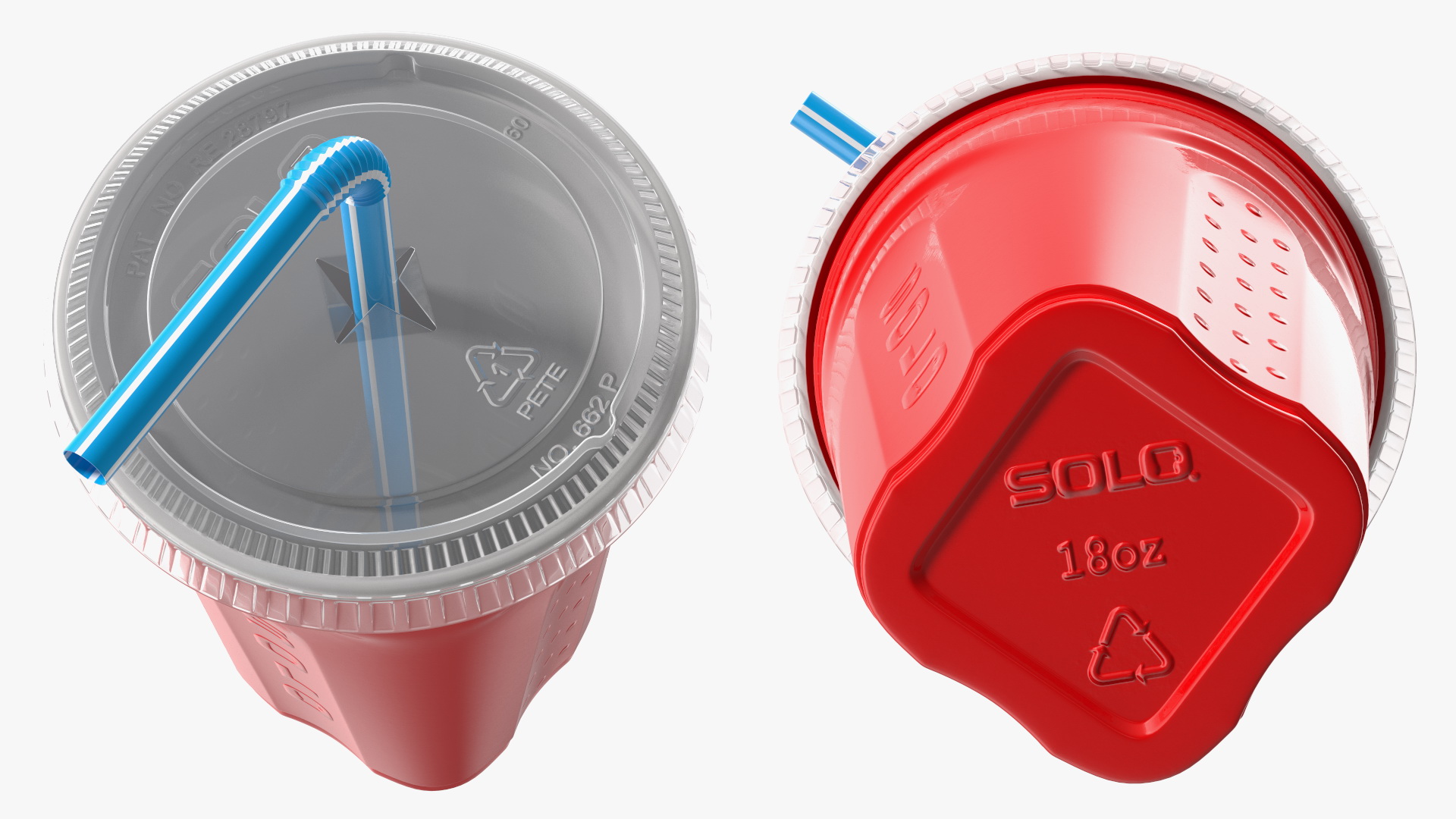 Solo Squared Plastic Cup with Lid and Straw Red 3D