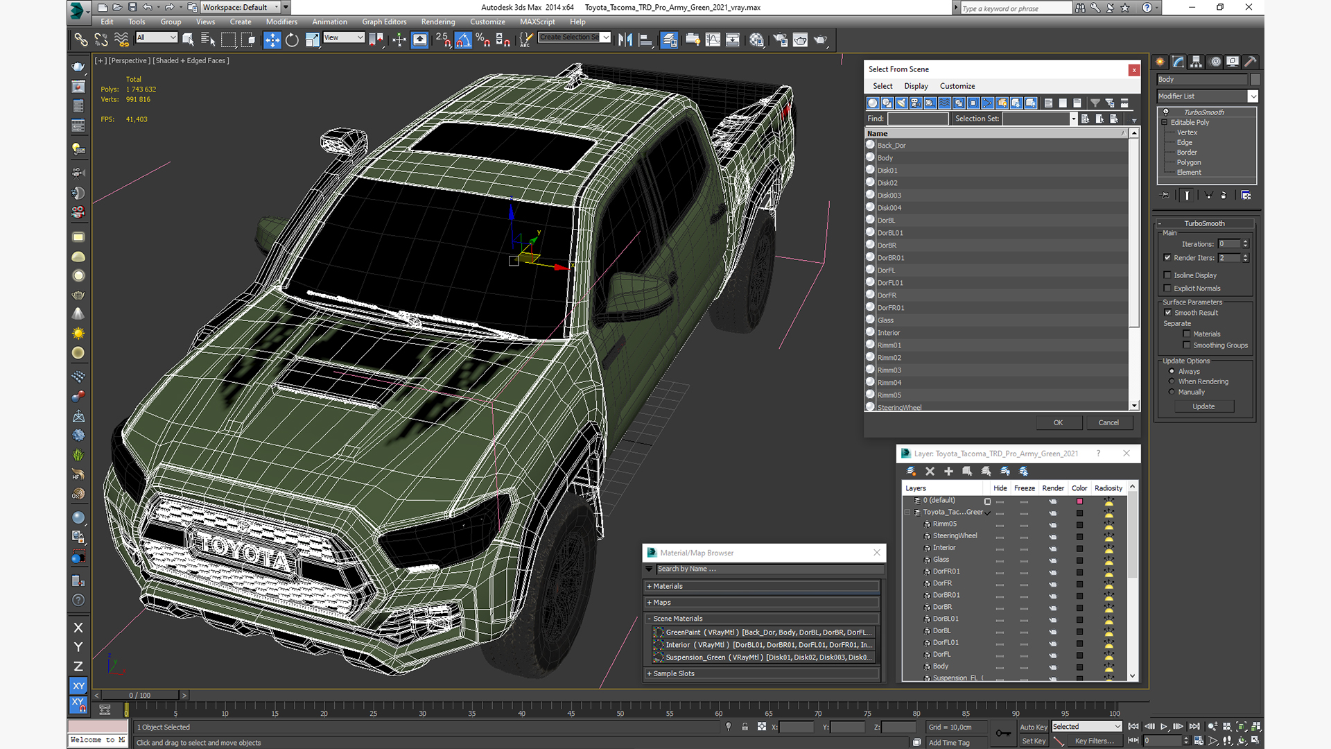 Toyota Tacoma TRD Pro Army Green 2021 3D