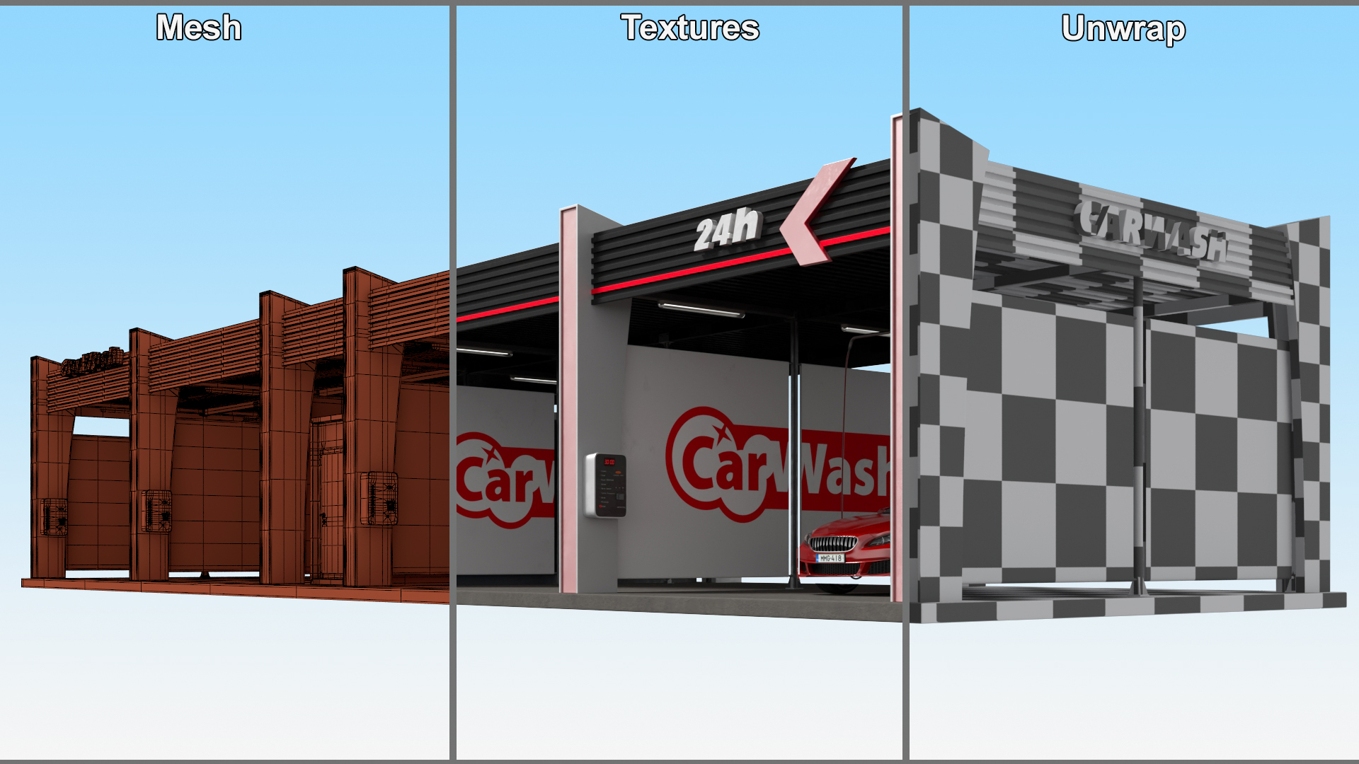 3D model Self Service Car Wash with Vehicles