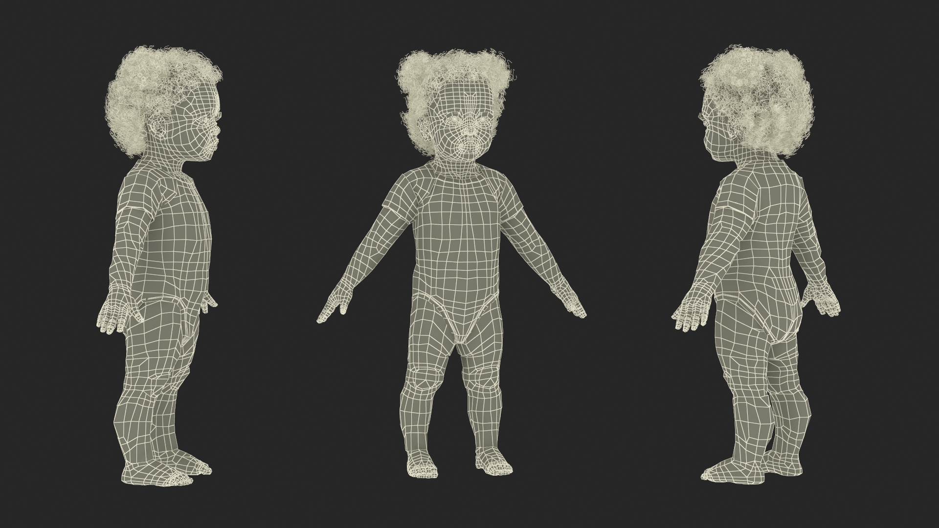 3D model Black Baby Girl Light Skin Wearing Bodysuit A-Pose