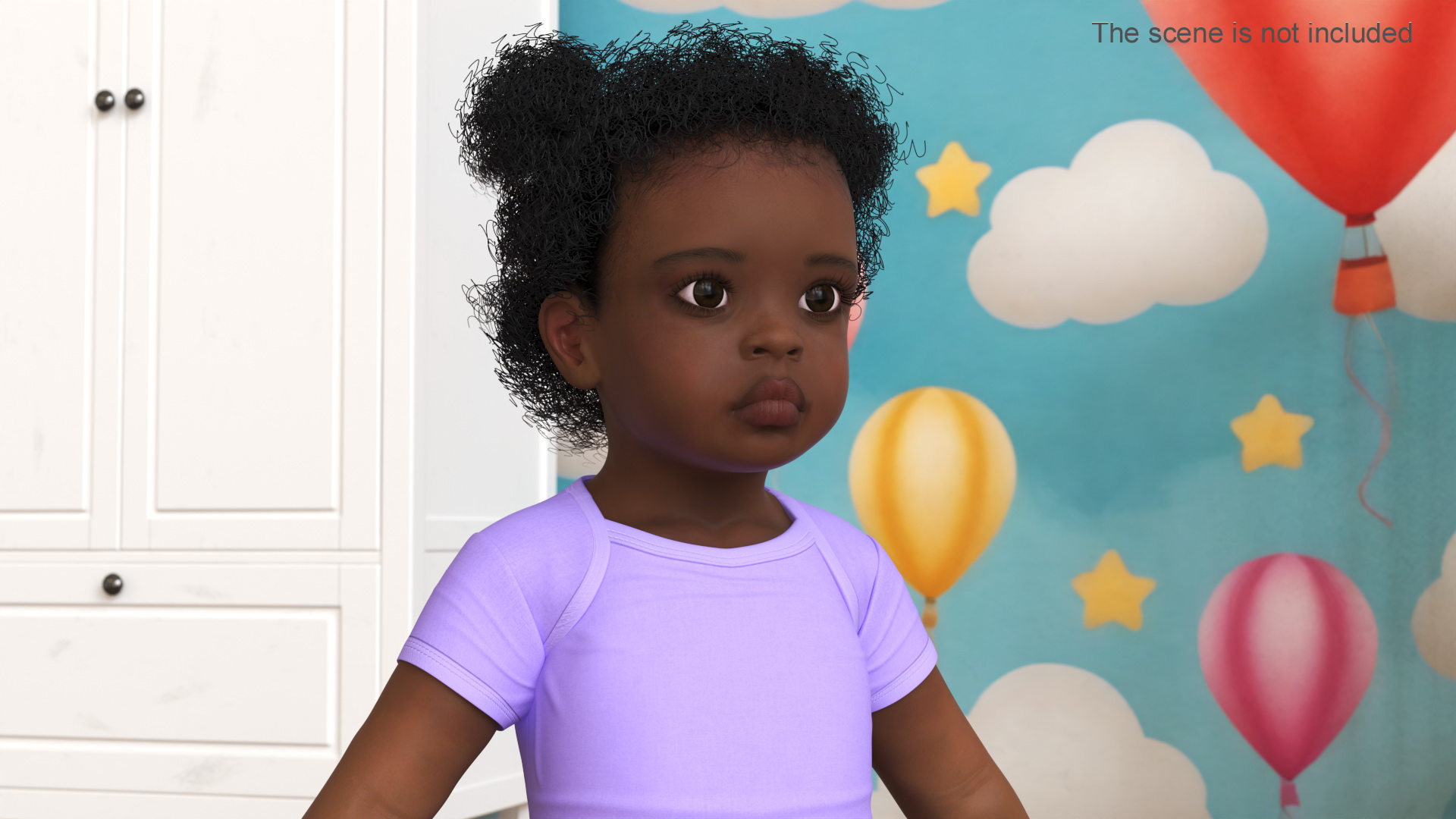 3D model Black Baby Girl Light Skin Wearing Bodysuit A-Pose