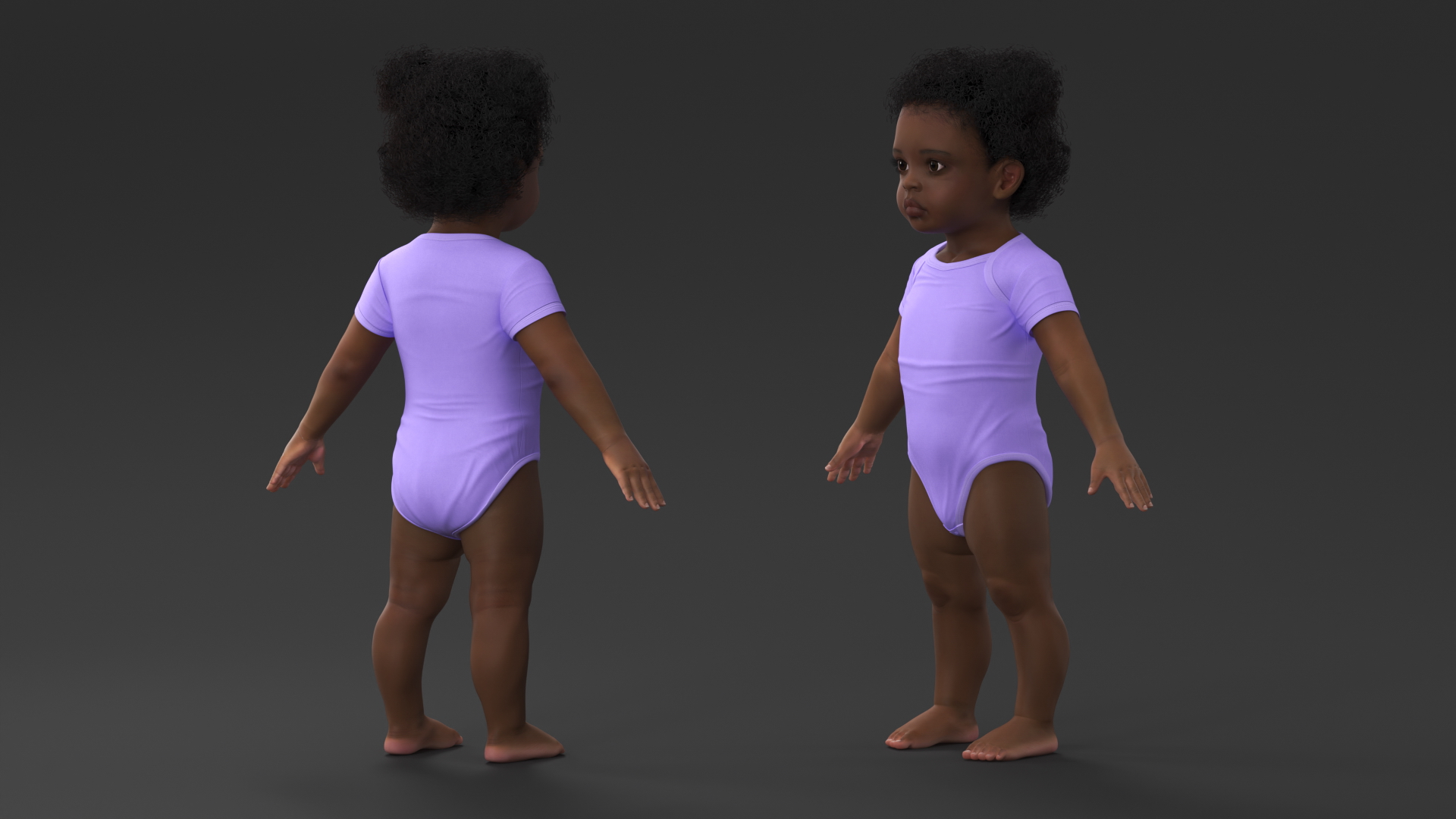 3D model Black Baby Girl Light Skin Wearing Bodysuit A-Pose