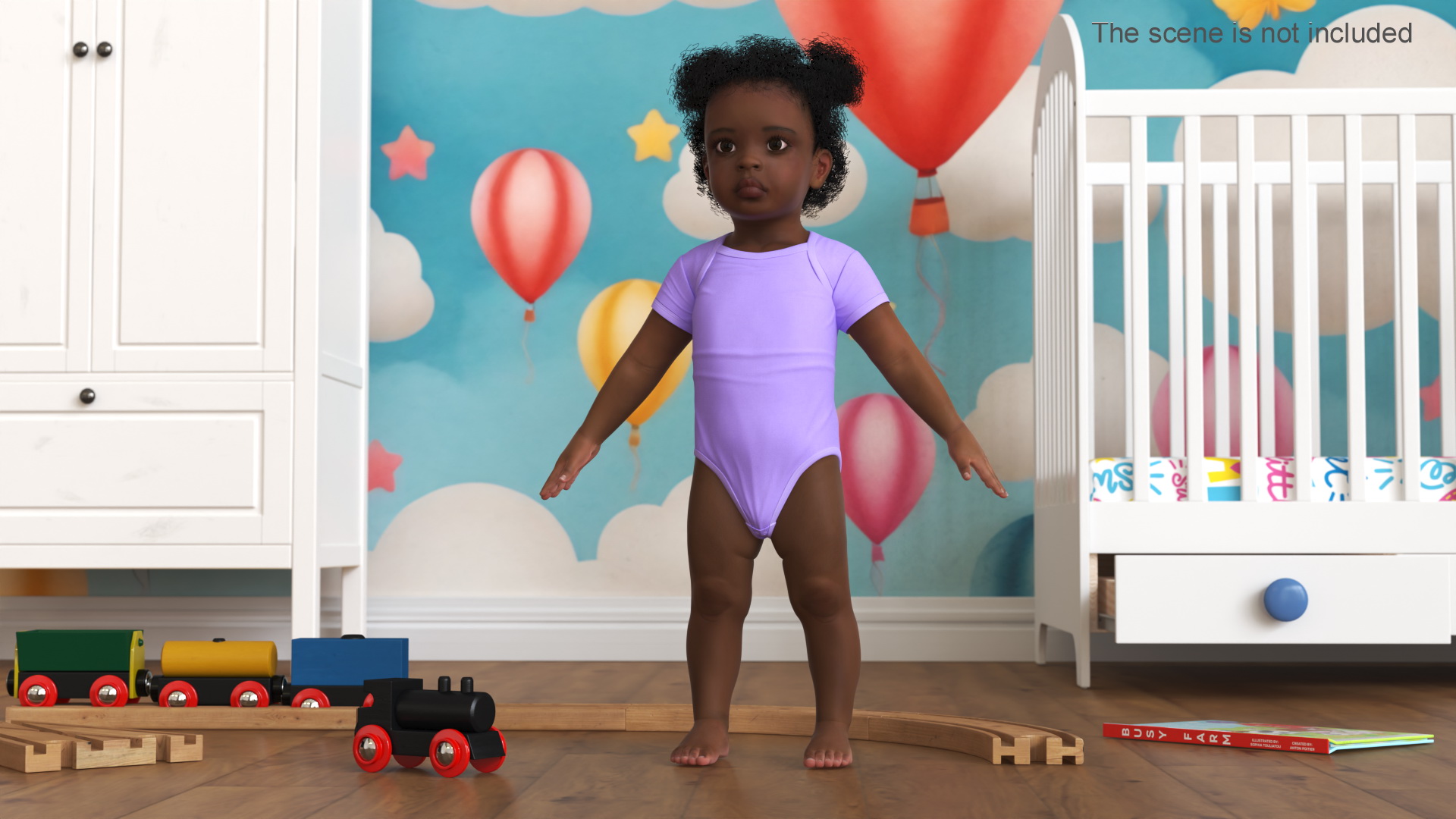 3D model Black Baby Girl Light Skin Wearing Bodysuit A-Pose