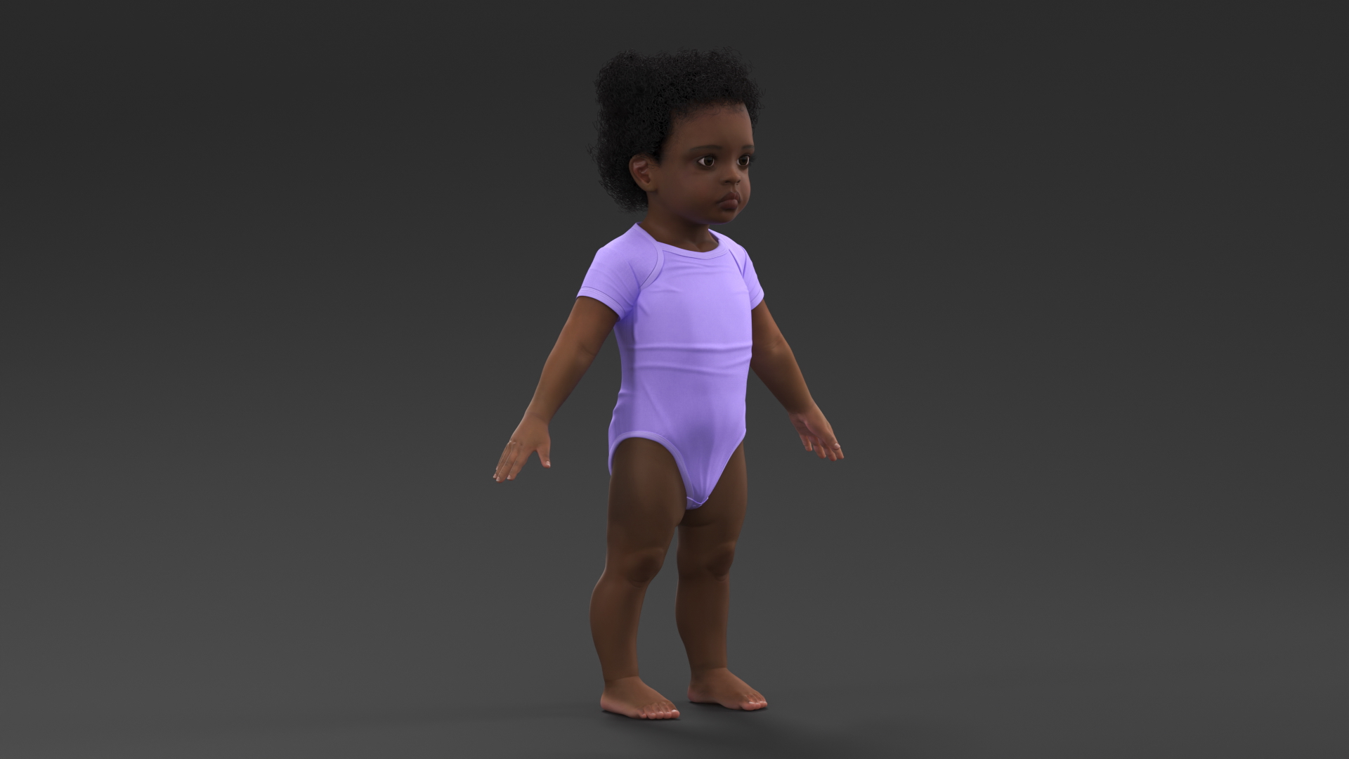 3D model Black Baby Girl Light Skin Wearing Bodysuit A-Pose
