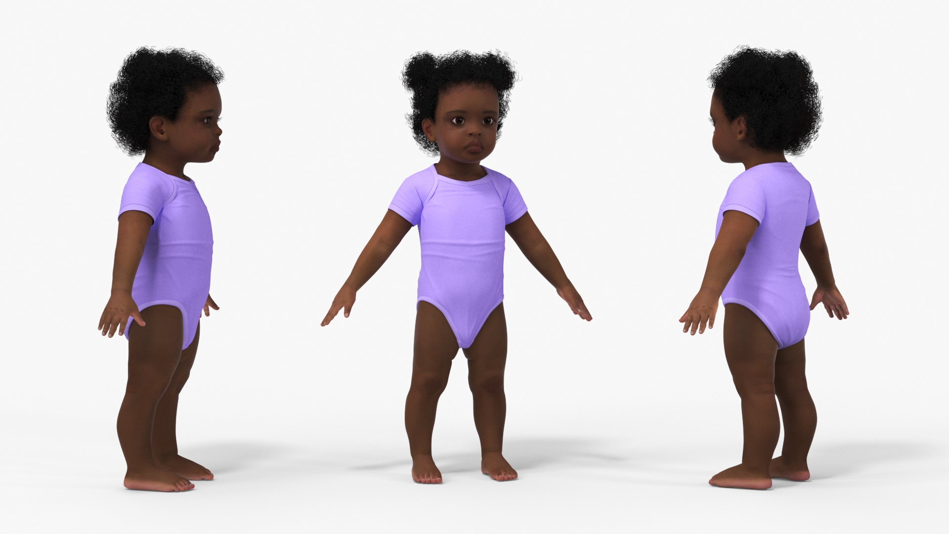 3D model Black Baby Girl Light Skin Wearing Bodysuit A-Pose