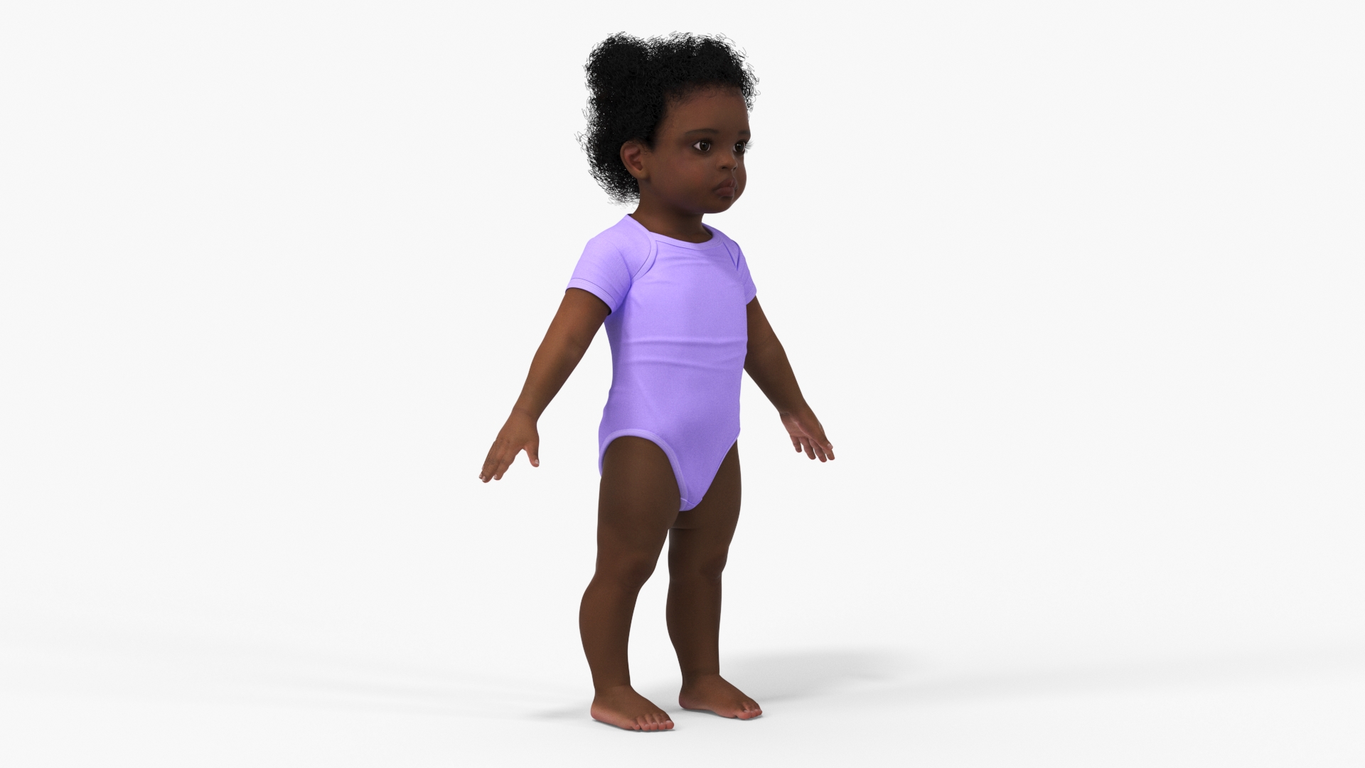 3D model Black Baby Girl Light Skin Wearing Bodysuit A-Pose