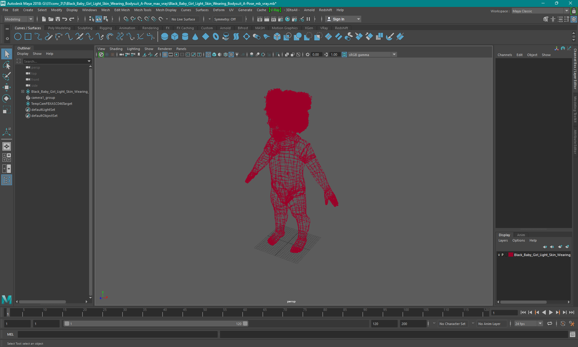 3D model Black Baby Girl Light Skin Wearing Bodysuit A-Pose