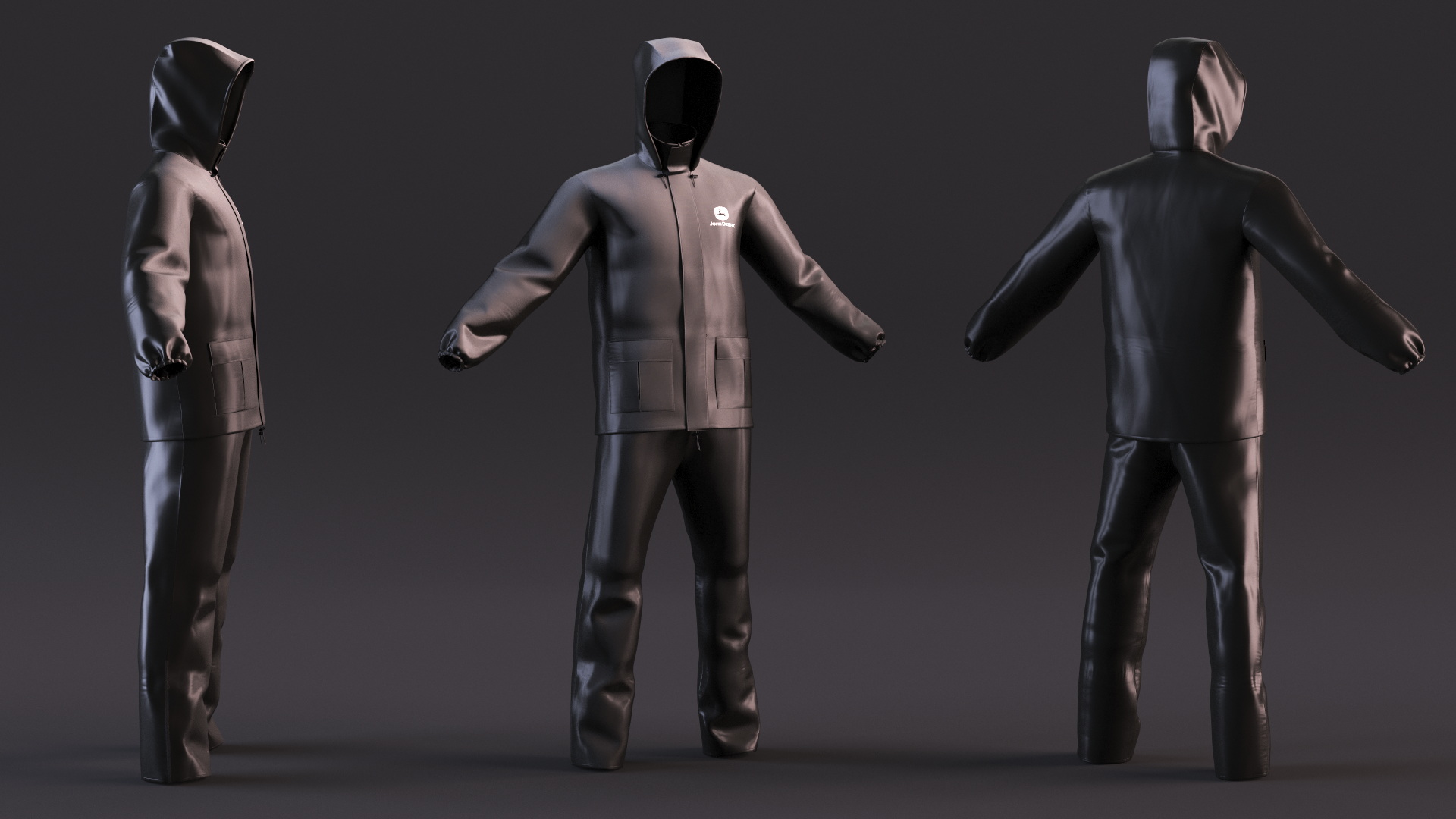3D John Deere Unisex Black Rain Suit model