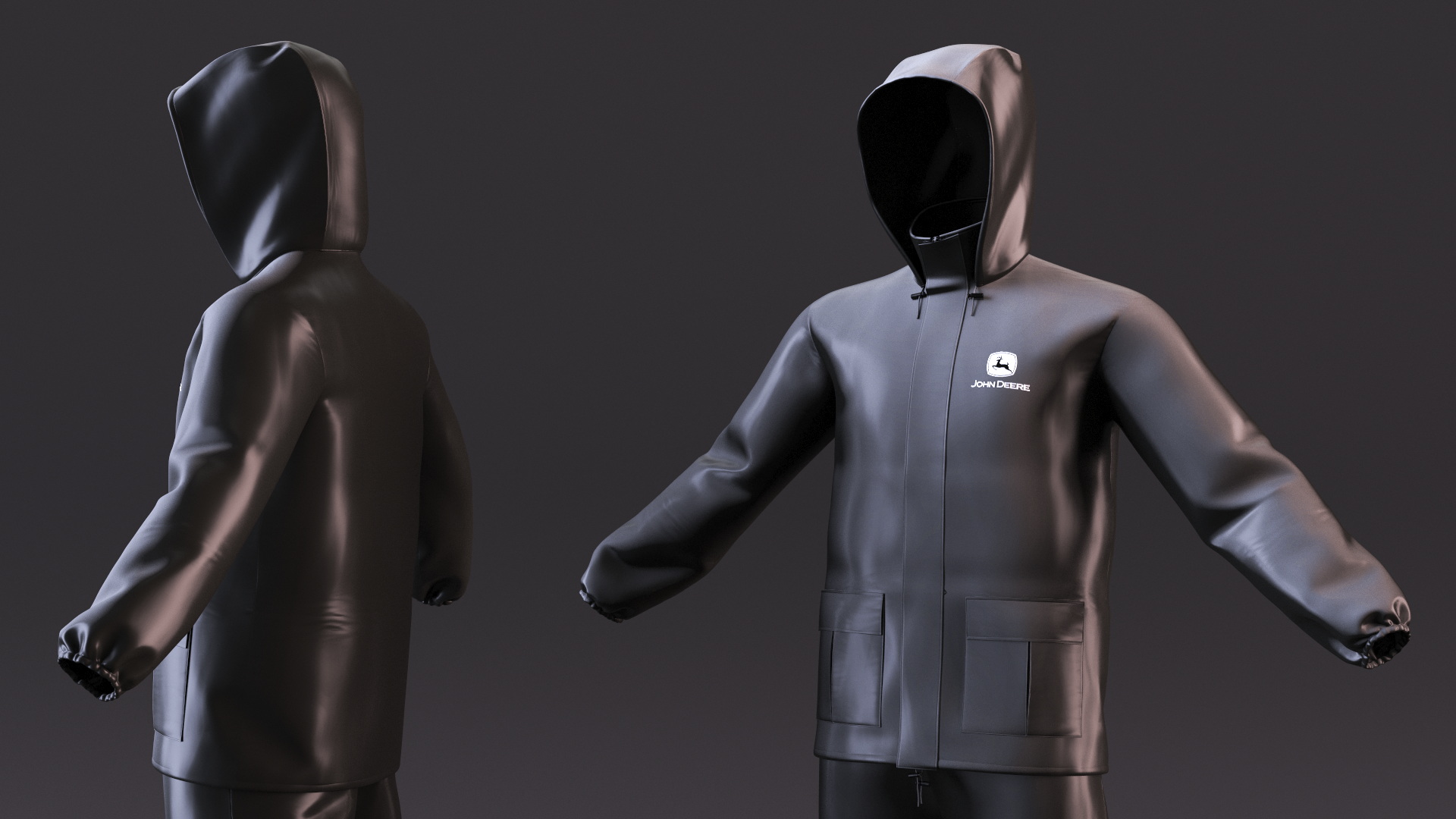 3D John Deere Unisex Black Rain Suit model