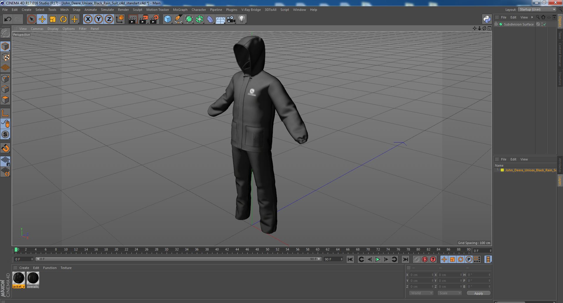 3D John Deere Unisex Black Rain Suit model