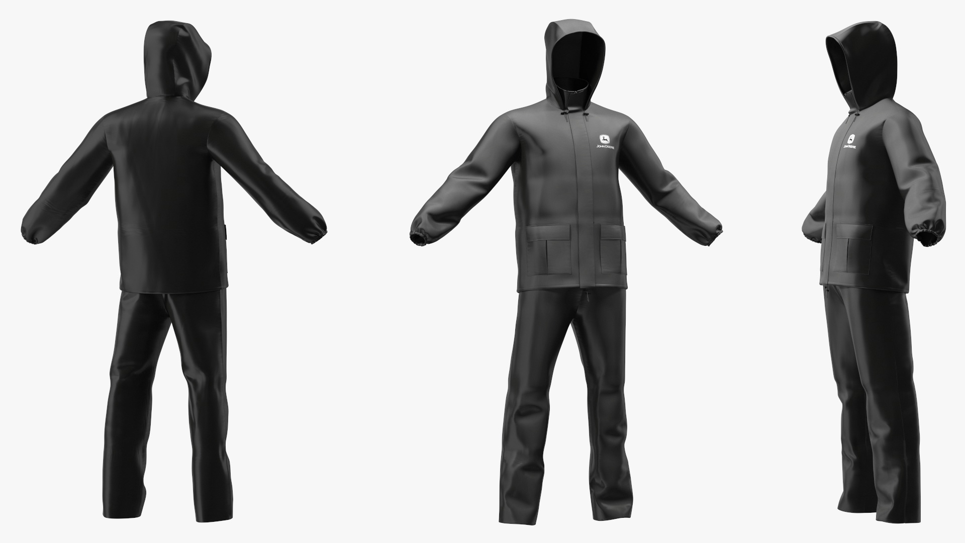 3D John Deere Unisex Black Rain Suit model