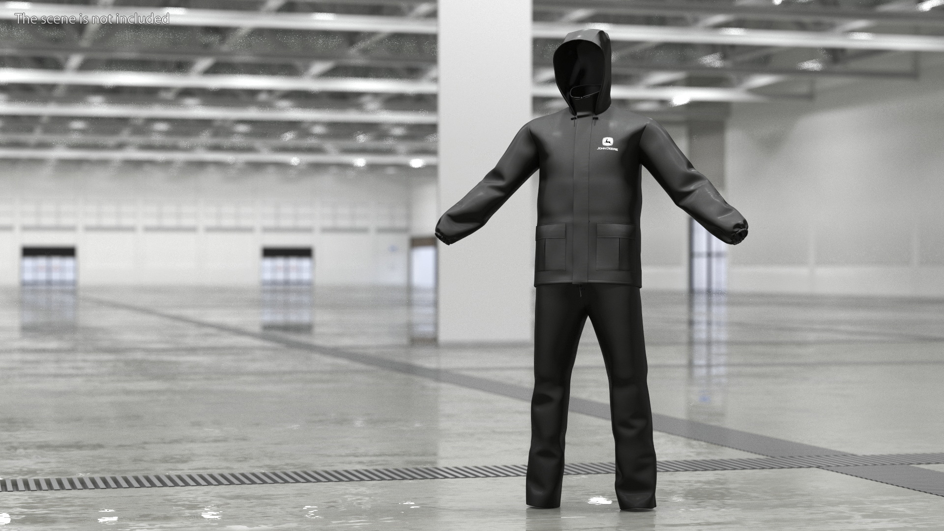 3D John Deere Unisex Black Rain Suit model