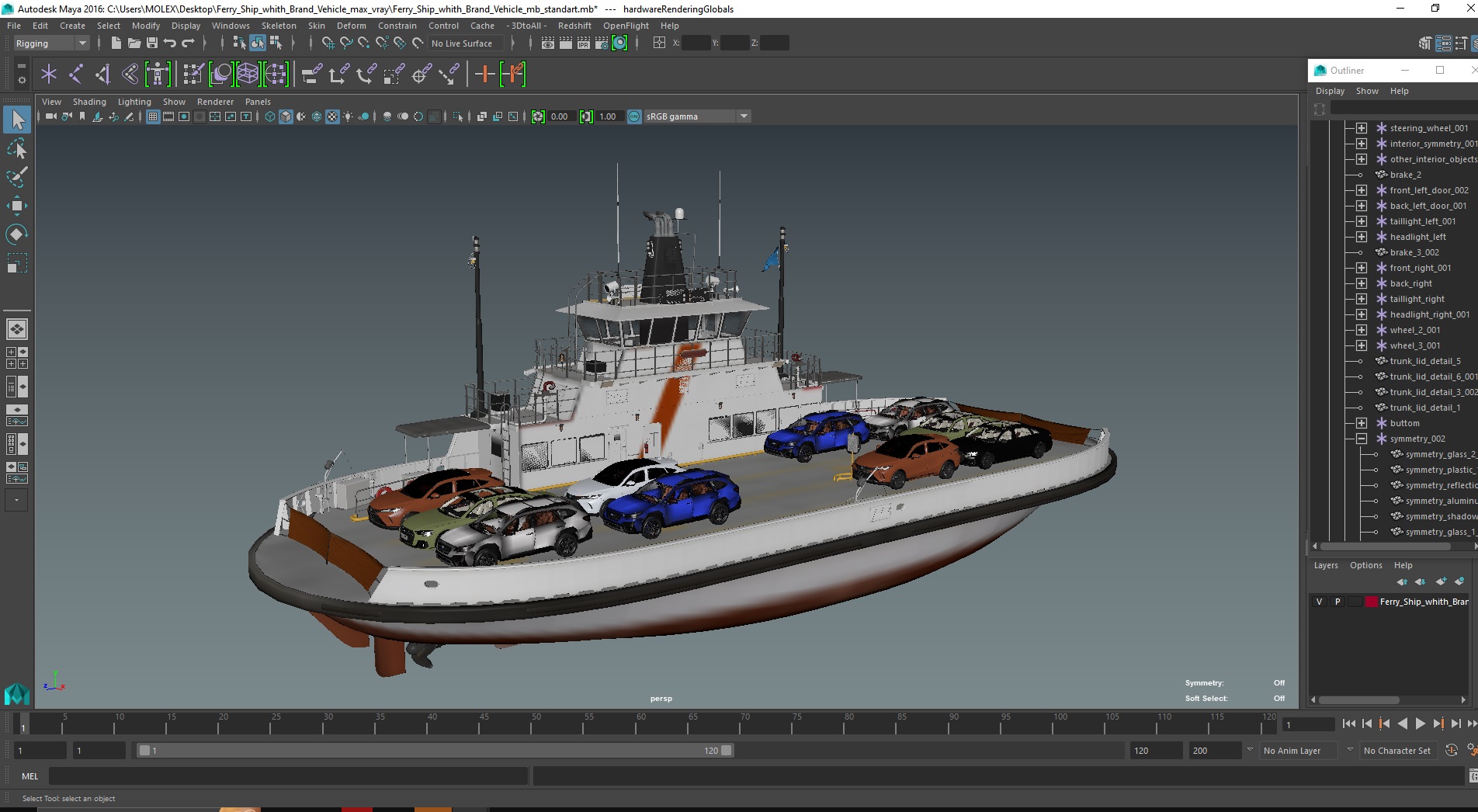 3D model Ferry Ship with Brand Vehicles