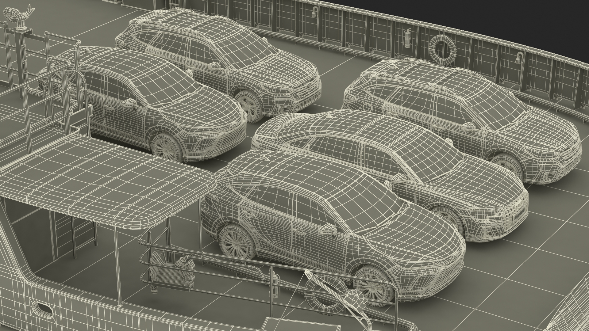 3D model Ferry Ship with Brand Vehicles