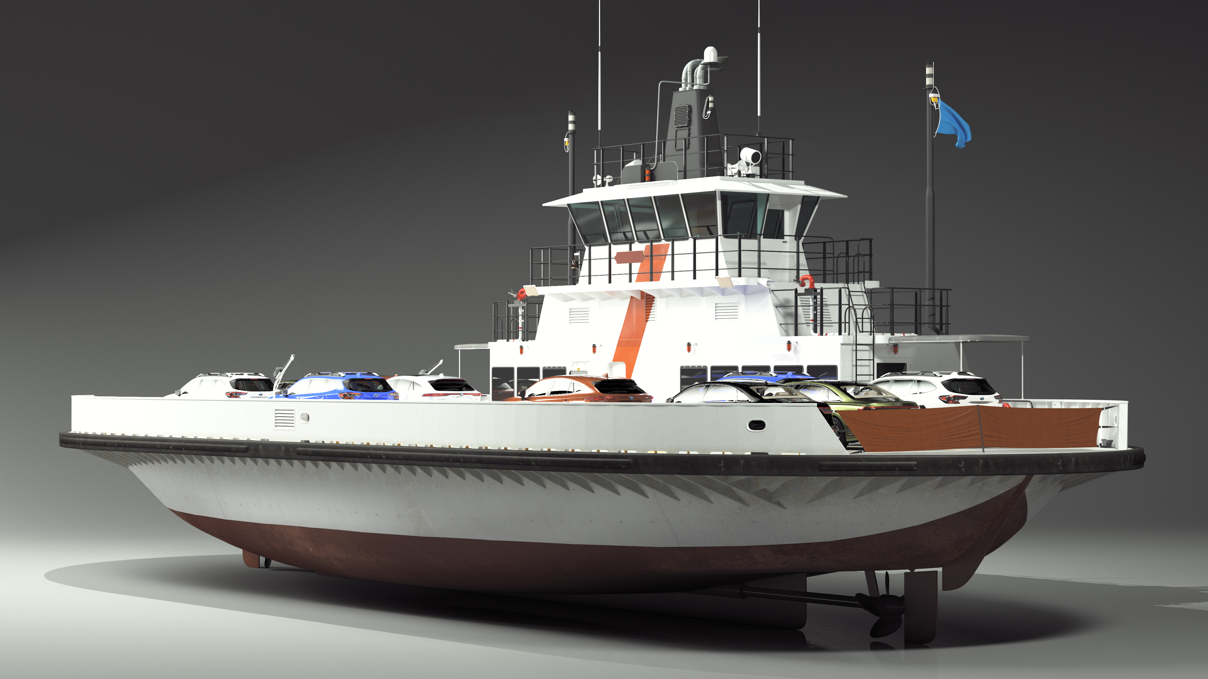 3D model Ferry Ship with Brand Vehicles