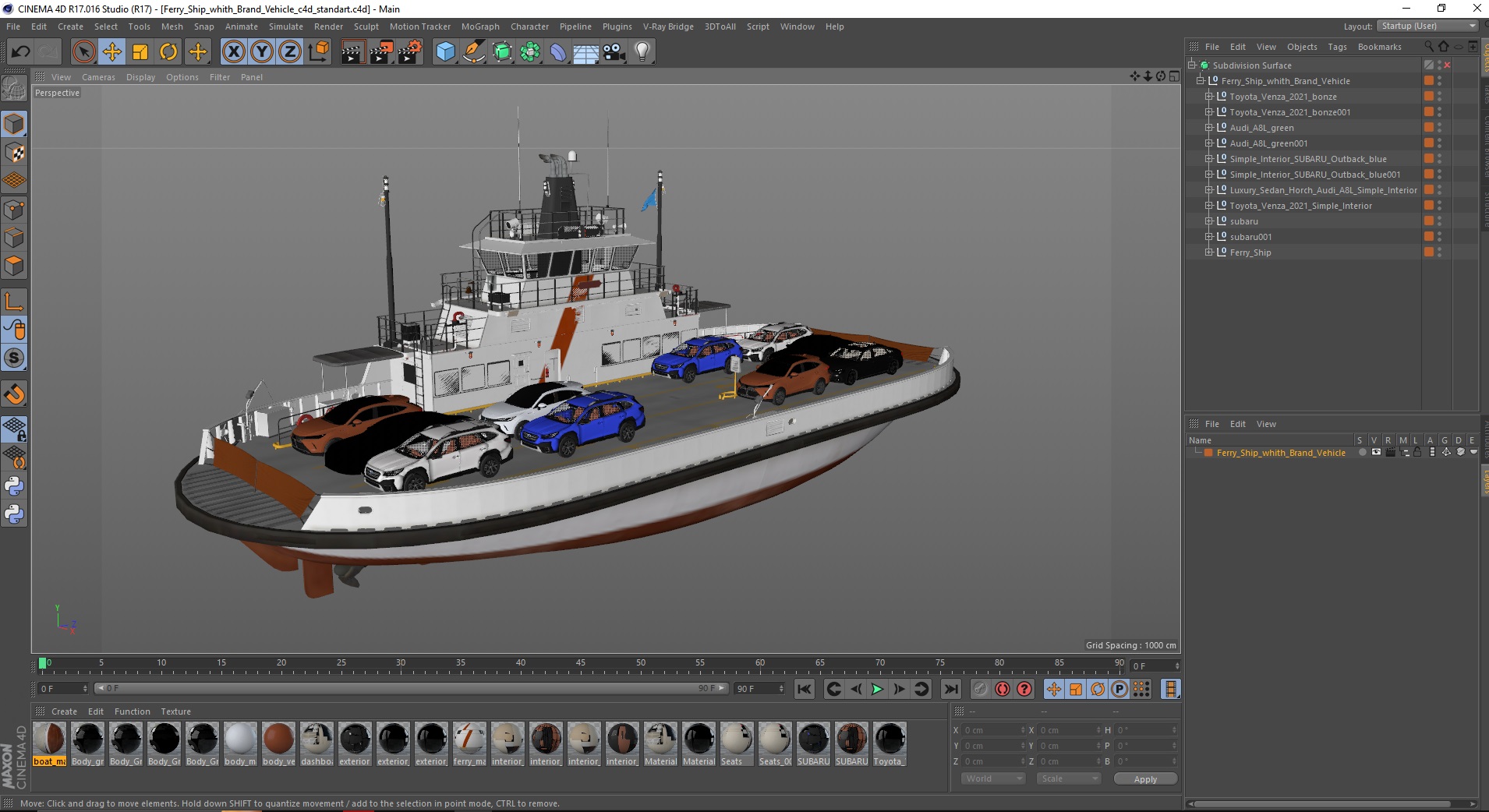 3D model Ferry Ship with Brand Vehicles