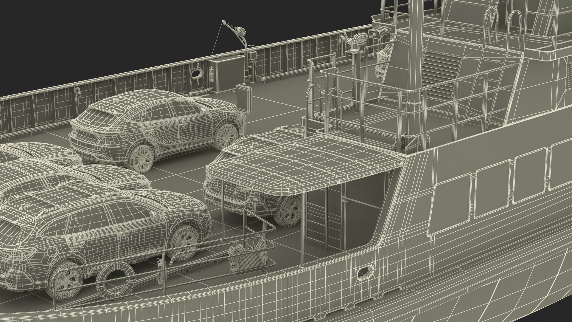 3D model Ferry Ship with Brand Vehicles