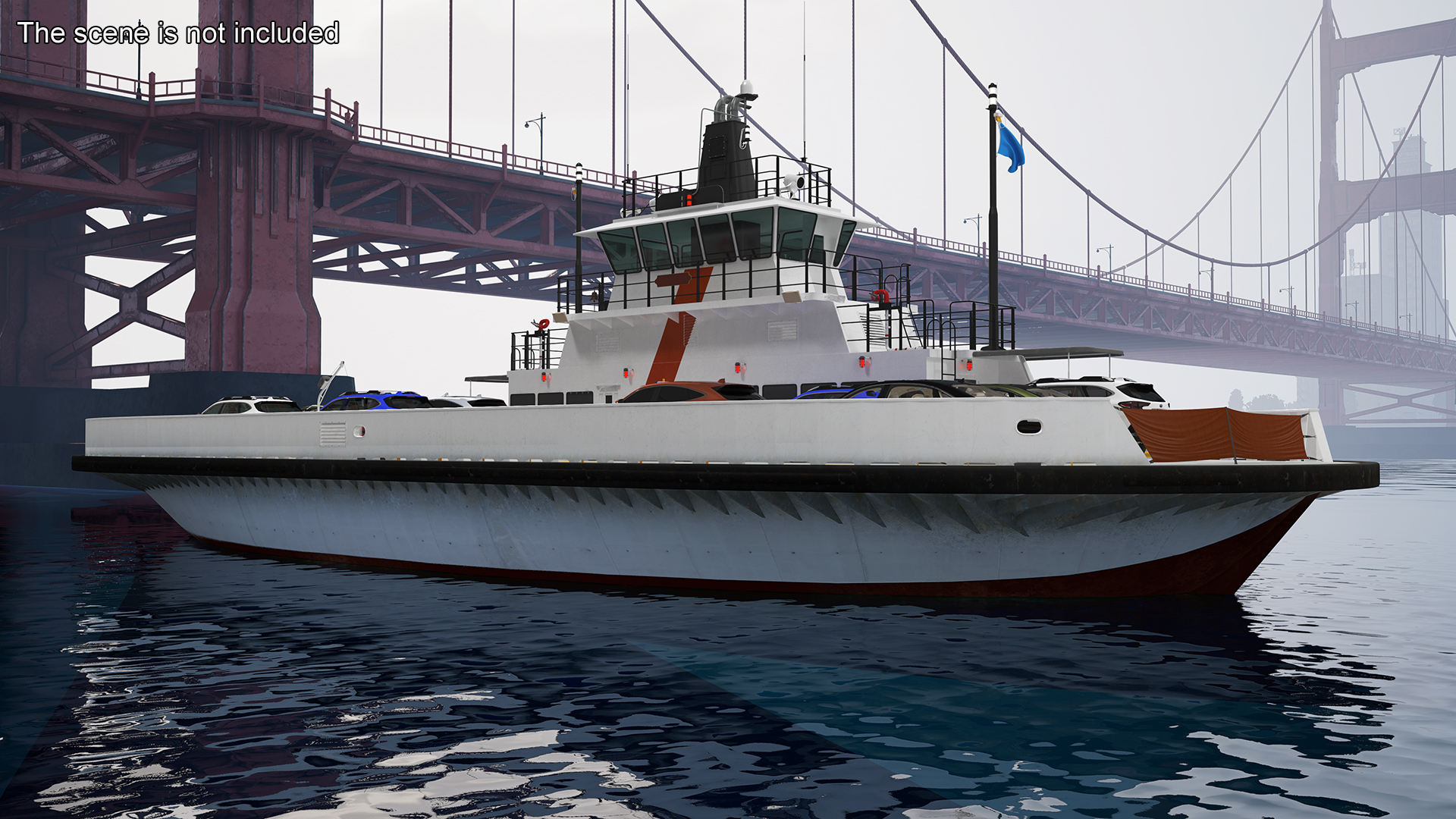 3D model Ferry Ship with Brand Vehicles
