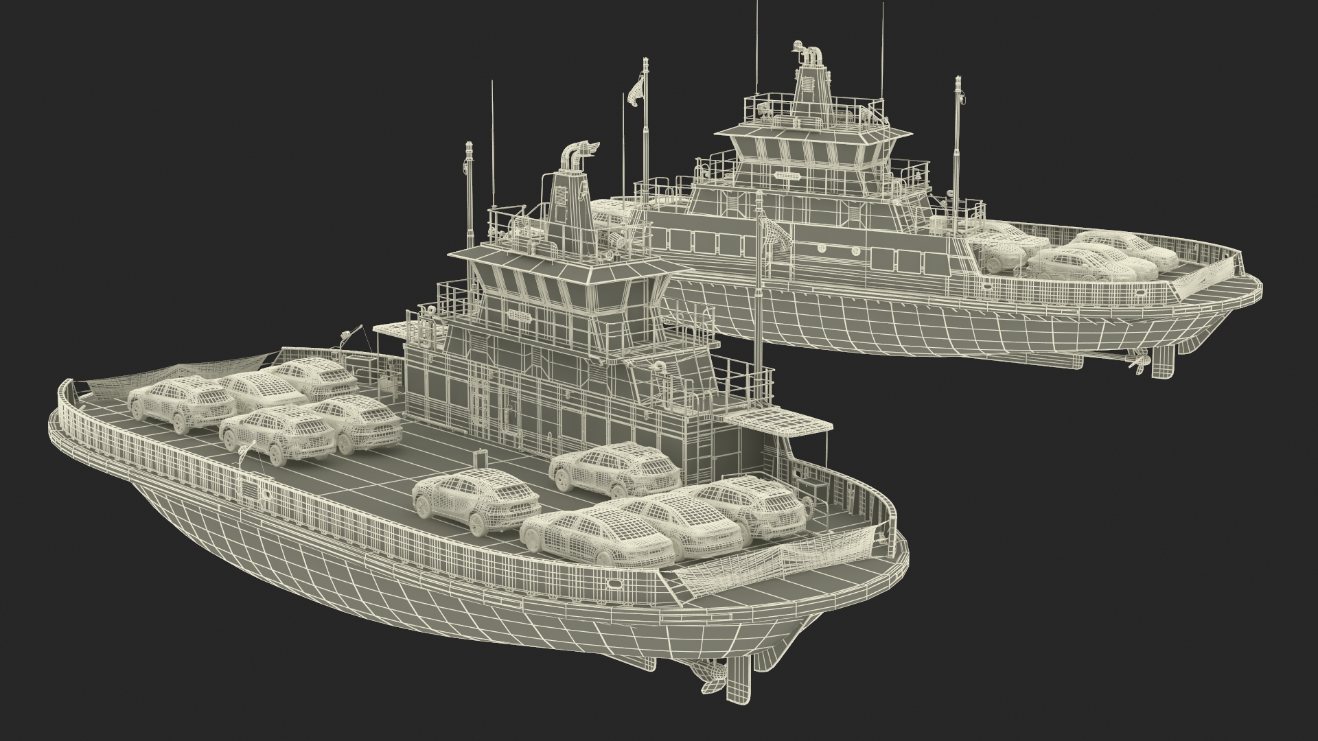 3D model Ferry Ship with Brand Vehicles