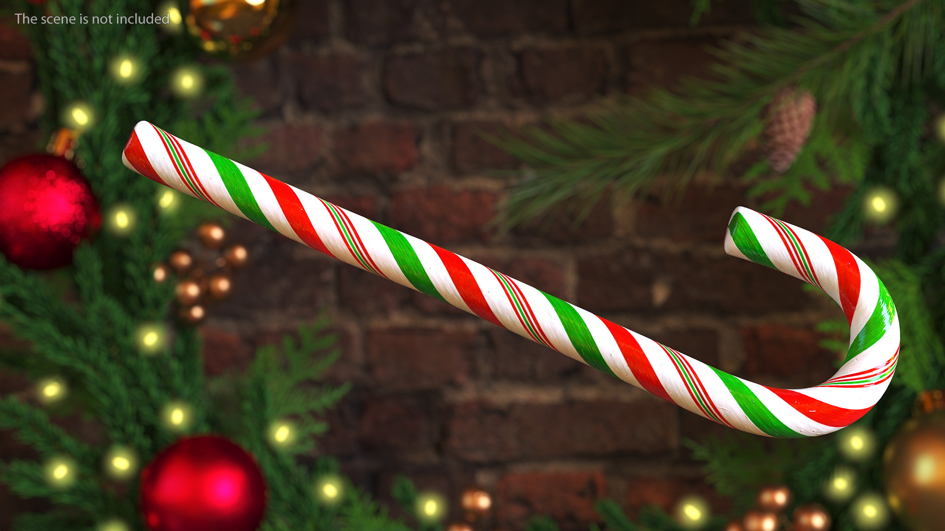 Christmas Cane Lollipop Red and Green 3D