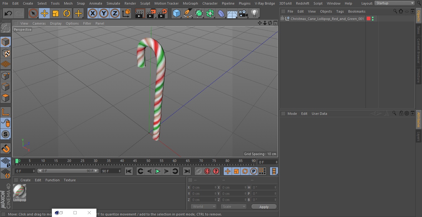Christmas Cane Lollipop Red and Green 3D