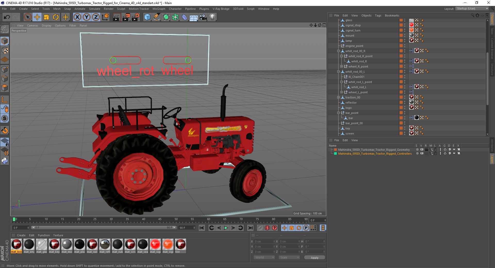 Mahindra 595DI Turbomax Tractor Rigged for Cinema 4D 3D
