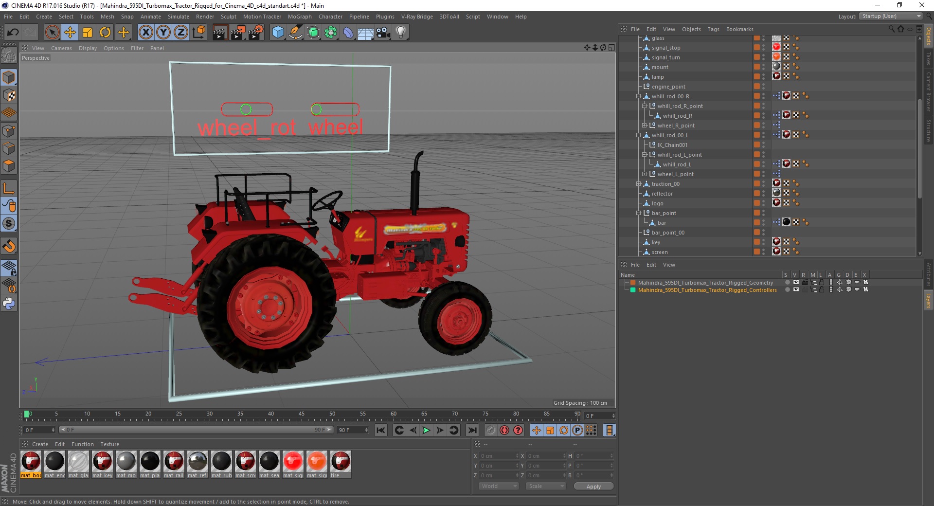 Mahindra 595DI Turbomax Tractor Rigged for Cinema 4D 3D