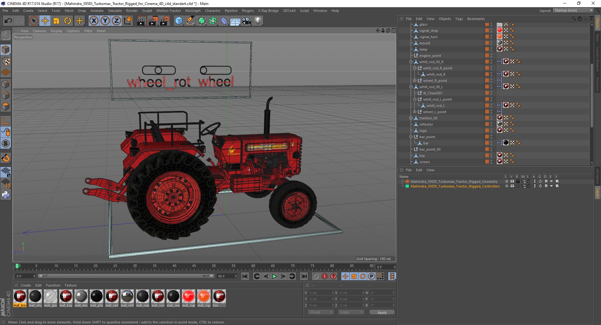 Mahindra 595DI Turbomax Tractor Rigged for Cinema 4D 3D