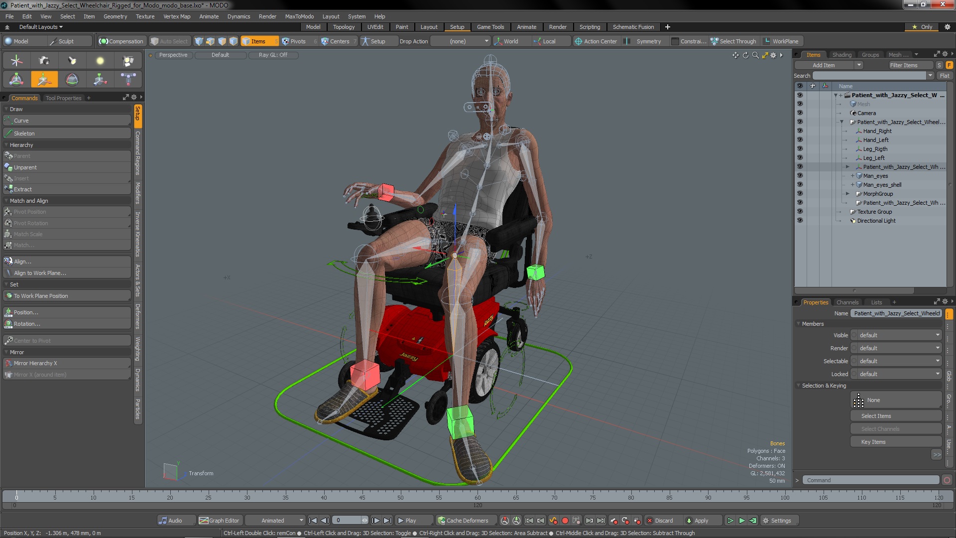 Patient with Jazzy Select Wheelchair Rigged for Modo 3D