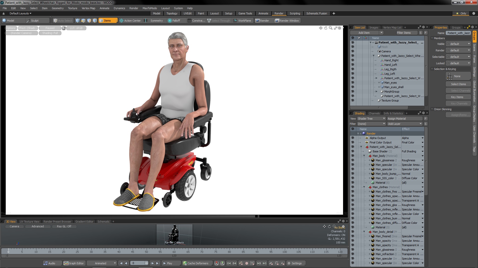 Patient with Jazzy Select Wheelchair Rigged for Modo 3D