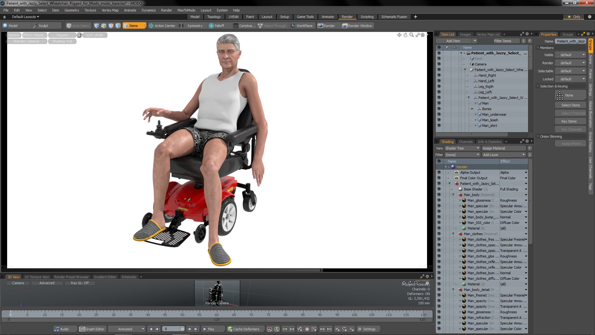 Patient with Jazzy Select Wheelchair Rigged for Modo 3D
