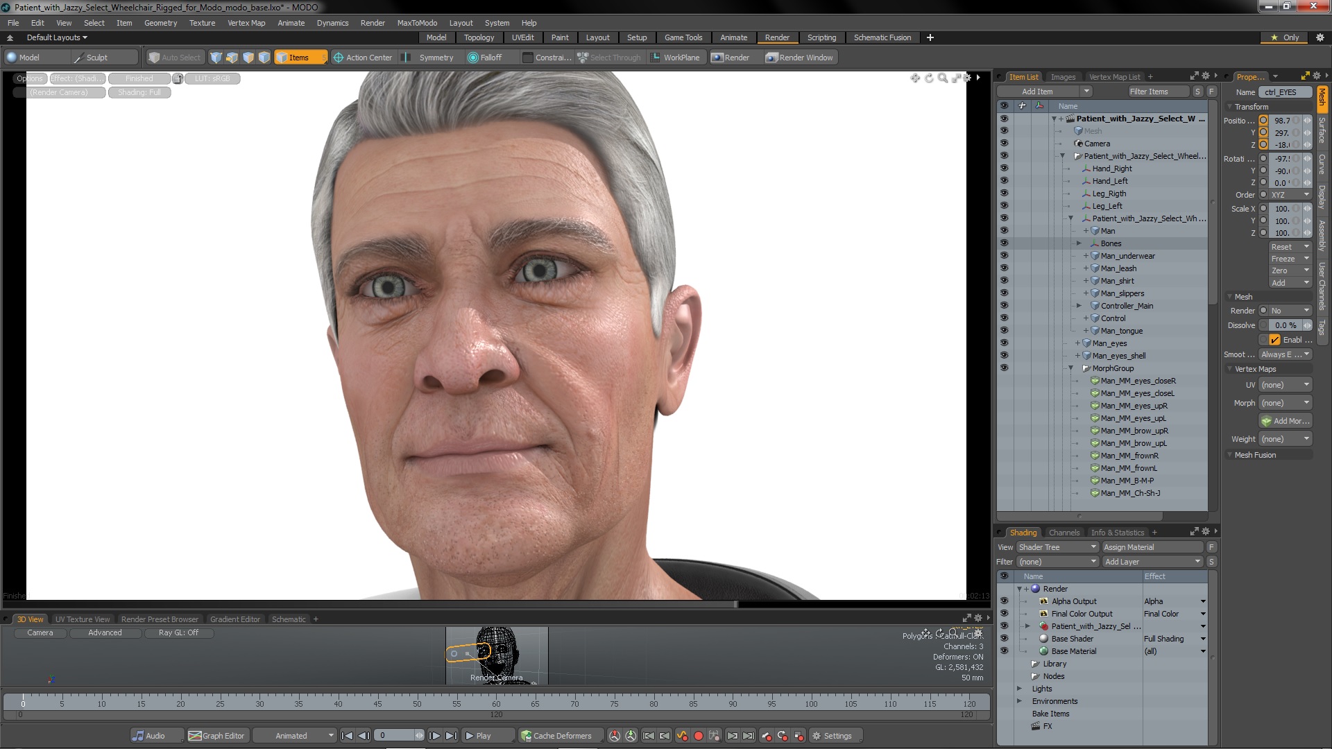 Patient with Jazzy Select Wheelchair Rigged for Modo 3D