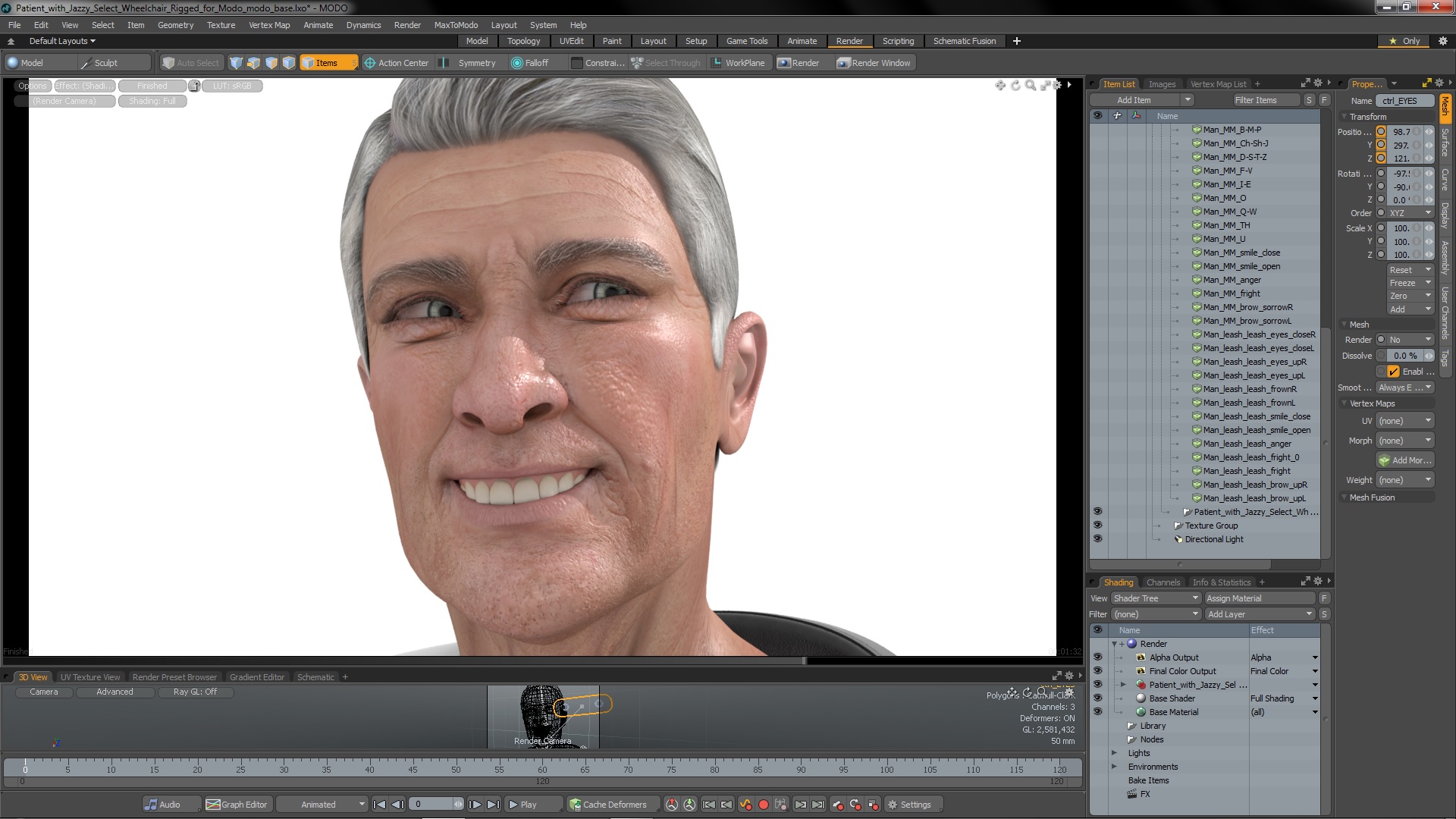 Patient with Jazzy Select Wheelchair Rigged for Modo 3D
