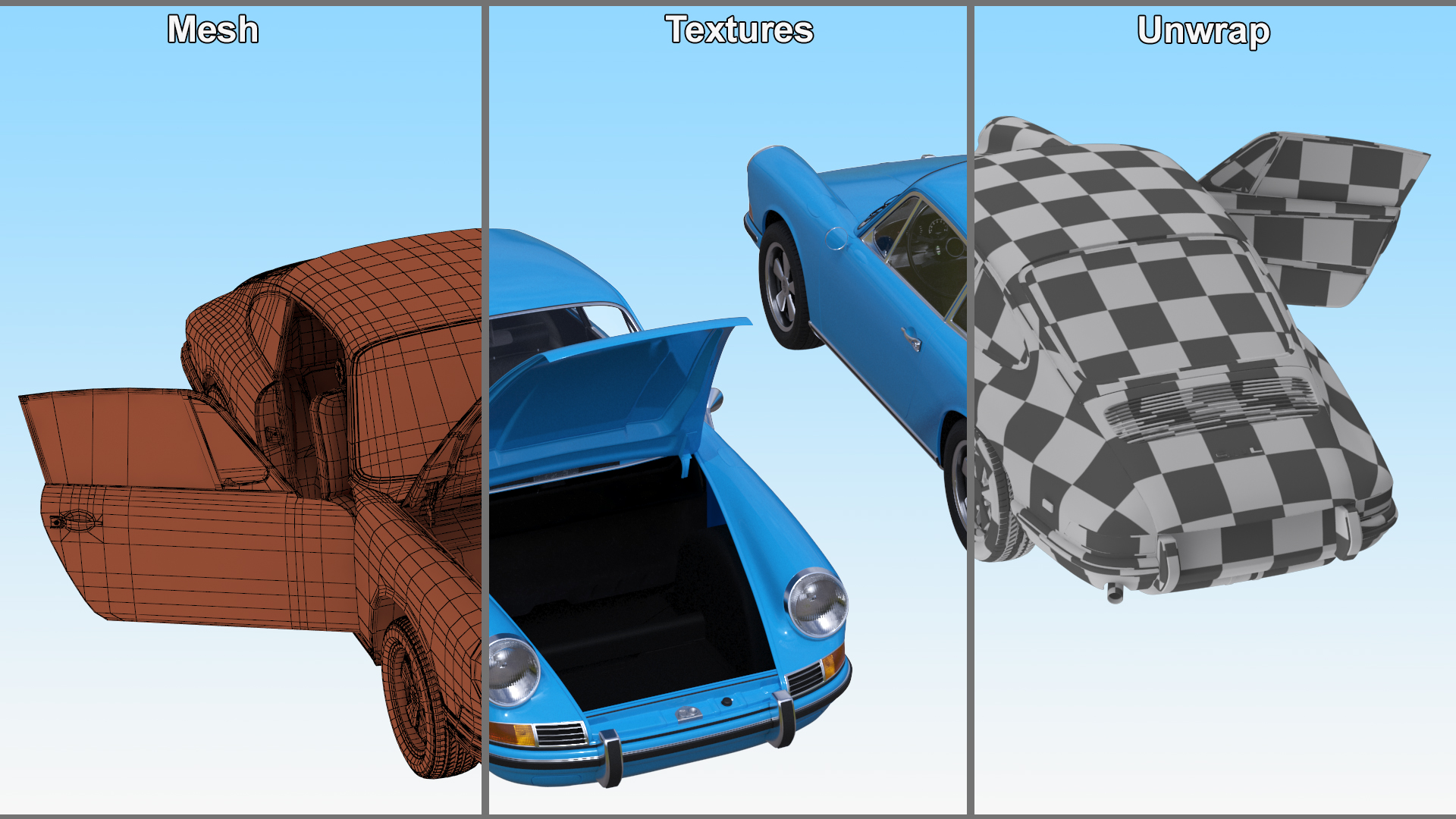 Porsche 911 1968 Blue Simplified 3D
