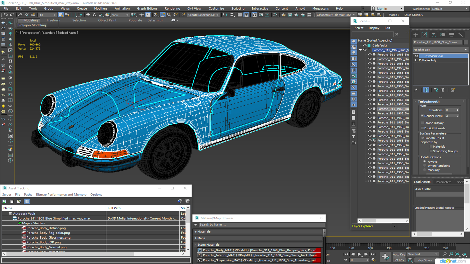 Porsche 911 1968 Blue Simplified 3D