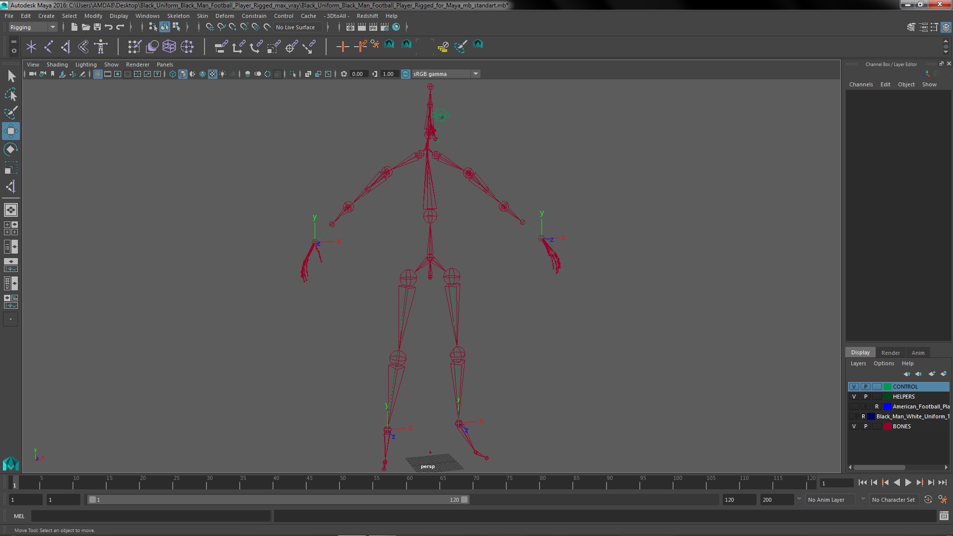3D model Black Uniform Black Man Football Player Rigged for Maya