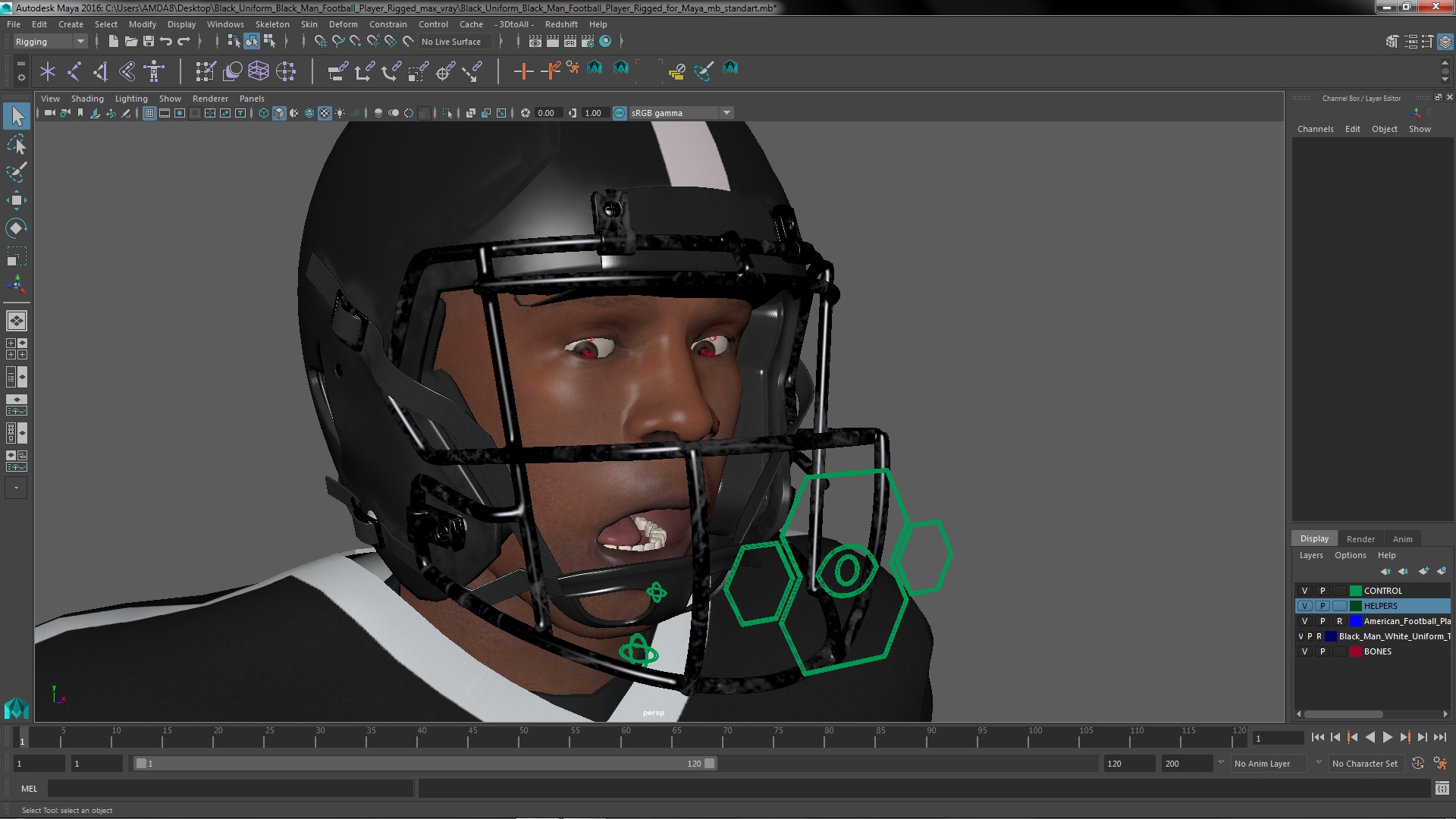 3D model Black Uniform Black Man Football Player Rigged for Maya