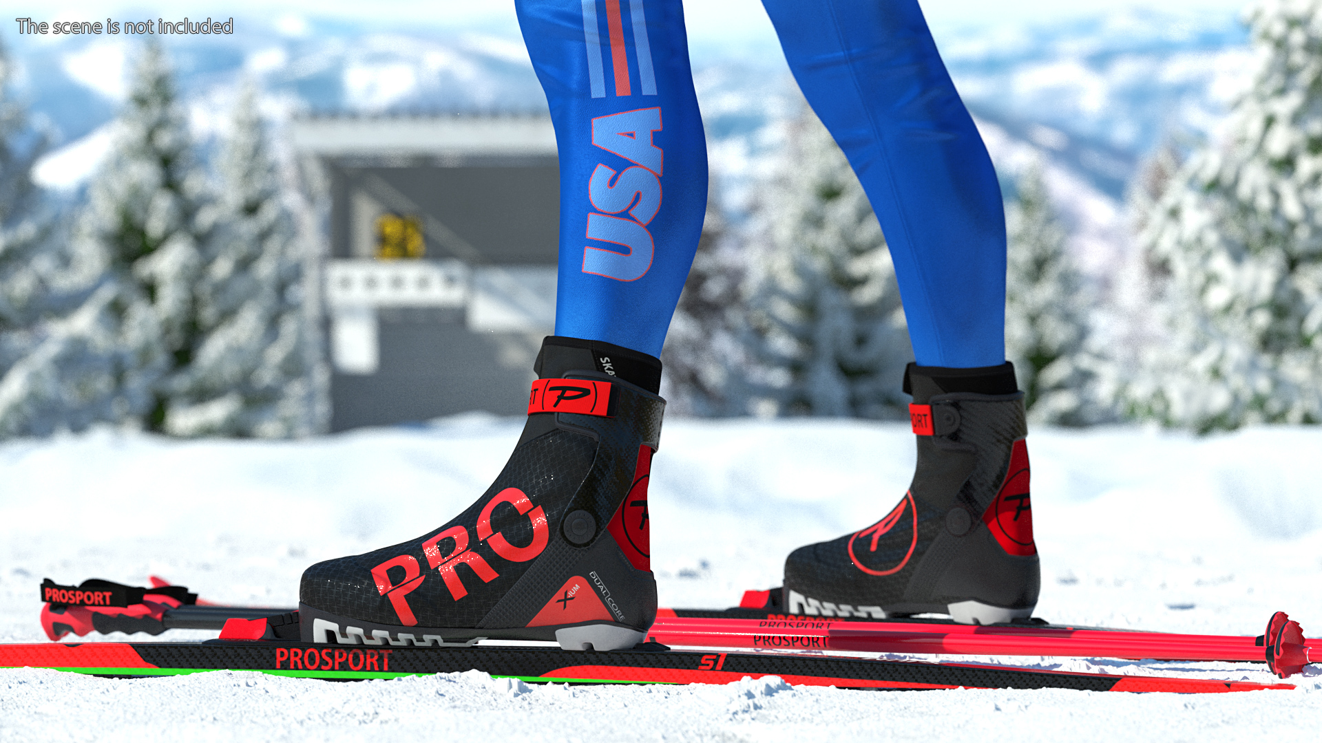 Biathlete Fully Equipped USA Team Standing Pose 3D