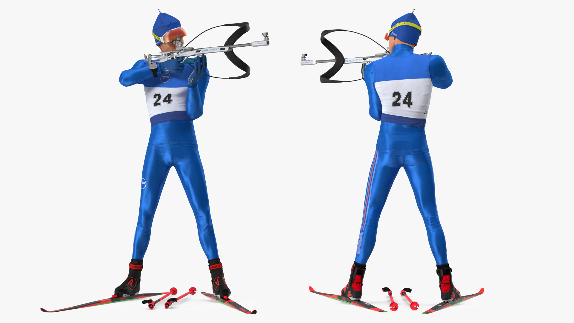 Biathlete Fully Equipped USA Team Standing Pose 3D