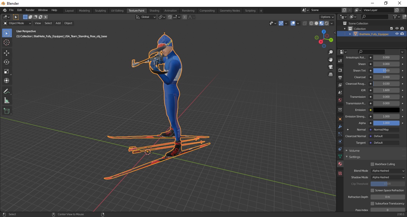 Biathlete Fully Equipped USA Team Standing Pose 3D